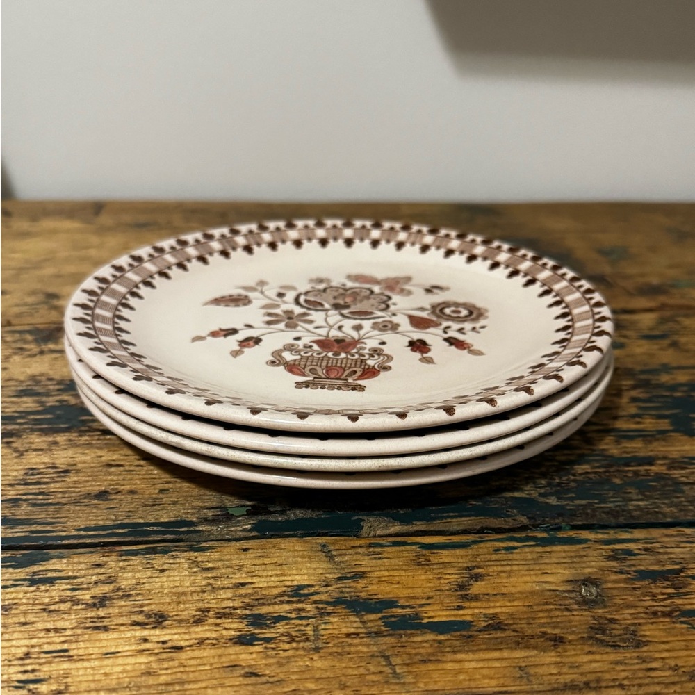 Johnson Brothers Floral Ceramic Plates - Brown and Cream